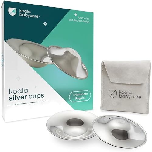 Koala Babycare The Original Silver Nursing Cups - Nipple Shields for Breastfeeding Newborn - Breastfeeding Essentials - Protect and Soothe - Tri-Laminate Silver - Standard Size