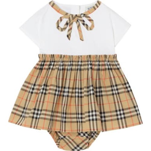 Check Bow Cotton Dress with Bloomers, 6M