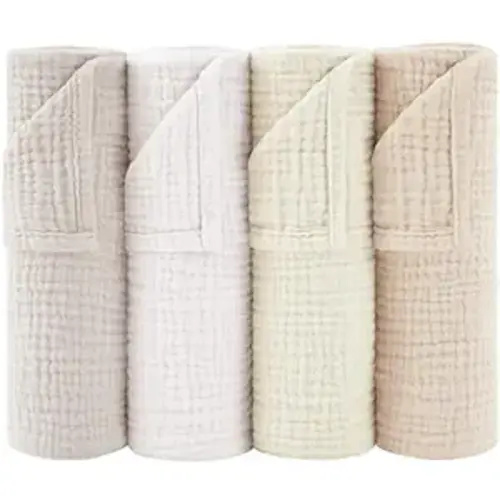 Susurration Muslin Burp Cloths 24x24 Inches Ultra Soft 100% Cotton, 4 or 7 Pack Baby Washcloths for Newborn, Absorbent Burp Rags & Swaddle Blankets