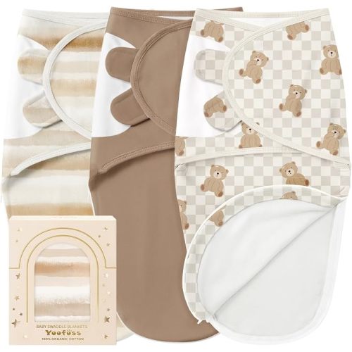 Yoofoss Baby Swaddles for Newborns 100% Organic Cotton, 0-3 Months 2 Zippers Newborn Swaddle Sack, Breathable Soft Durable