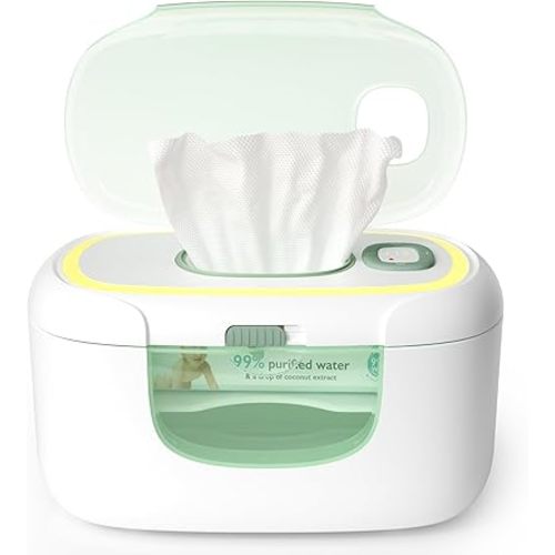 Momcozy New Baby Wipe Warmer, 100pcs Larger Capacity Wipe Dispenser, 10-Min Fast Heating with 4 Temperature Modes, Innovative Spring Design, Silicone & Top Seals,Quick Even Heating, 3-Level Nightlight