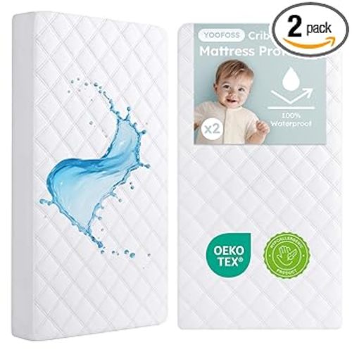 Yoofoss Waterproof Crib Mattress Protector 2 Pack, Quilted Crib Mattress Pad Cover Ultra Soft and Breathable, Machine Washable Toddler Mattress Protector for Standard Baby Crib Size 52''x28''