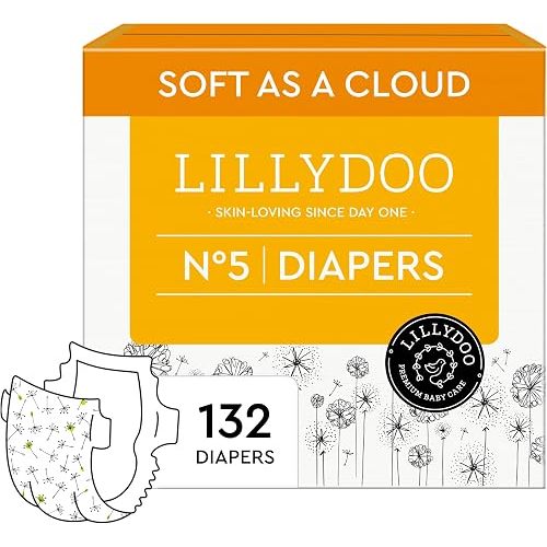LILLYDOO Baby Diapers, Size 5 (24+ lbs), 132 Count, Hypoallergenic & TCF