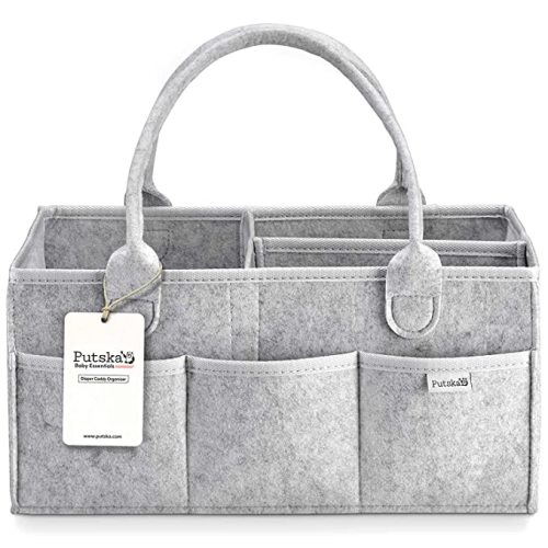 PUTSKA Baby Diaper Caddy Organizer Nursery Basket - A Baby basket gift registry for baby shower list. This is a baby must haves essentials. Neutral baby stuff for newborn boy nursery decor or girl - A Diaper Caddy Alone