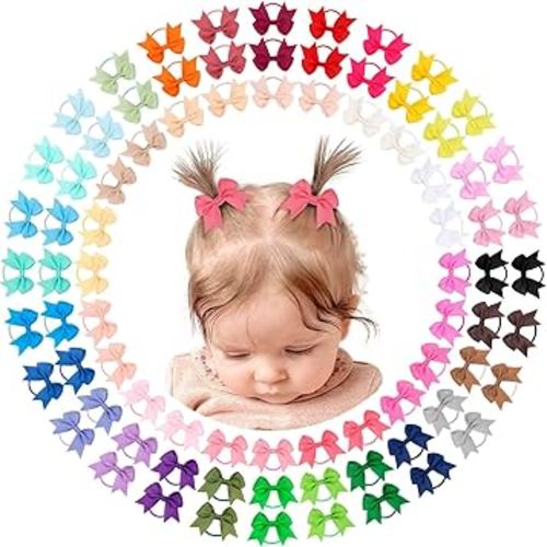 OAOLEER 80PCS 2 Inches Baby Hair Ties, Toddler Hair Ties with Bows, Elastic Ponytail Holders Mini Small For Baby Girls Infants