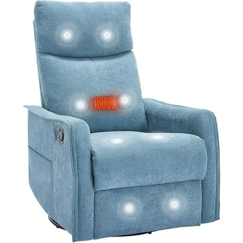 PELUMY 360 Swivel Rocking Recliner Chair for Adults, Nursery Rocking Chair with Heat and Massage, Glider Reclining Chair for Small Space, Living Room, Bedroom (Blue)