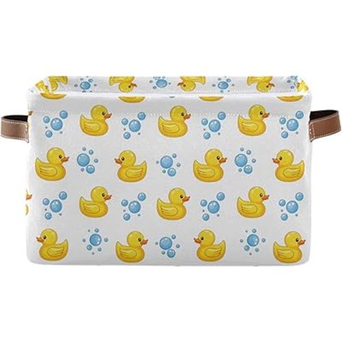Emelivor Yellow Duck White Storage Basket Bins Decorative Laundry Basket Organization with Handles for Home Women Men Office Closet Shelf Baskets,1 pcs