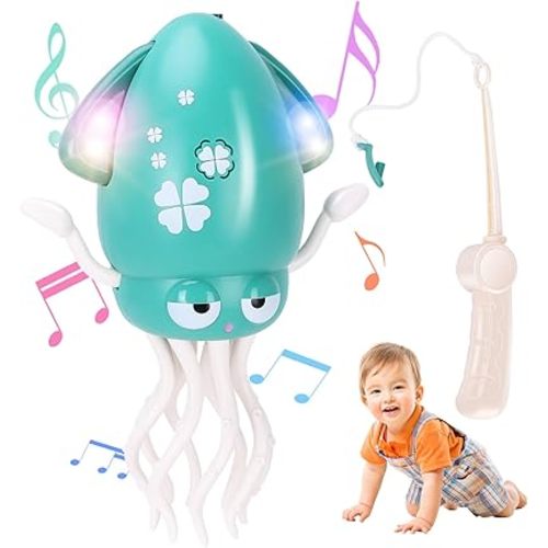 Dancing Octopus Baby Toy, Tummy Time Toys, with Music and Led Light, Automatically Avoids Obstacles, Crawling Toy Suitable for Birthday Gifts for Toddlers Over One Month Old(Green)