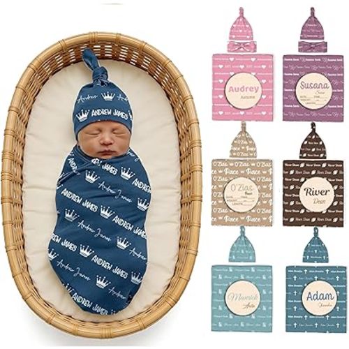 Personalized Baby Blanket, Custom Swaddle Blanket for Newborns with Name, Customized Baby Blanket for Boys and Girls, Ideal Personalized Baby Gifts for Newborns and Baby Showers (Name with Icons)