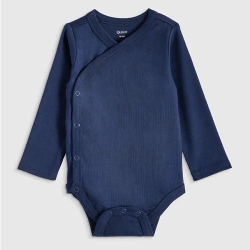 3-6 M 100% Organic Cotton Long Sleeve Kimono Bodysuit - Baby in Navy