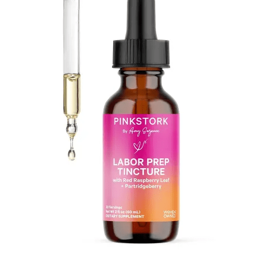 Pink Stork Gentle Birth & Labor Prep Tincture – Red Raspberry Leaf, Chamomile, Ginger & 8 Herbs – Third Trimester Pregnancy + Postpartum Recovery & Lactation Support – 2 oz Herbal Supplement