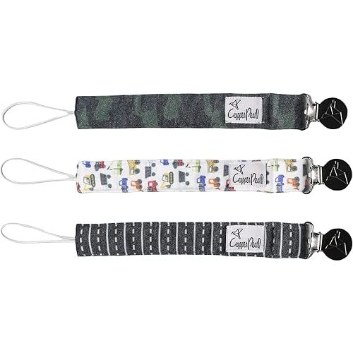 Copper Pearl Pacifier Clip 3-Pack: Premium Knit Binky Clips for Baby Girls and Boys - Stylish Stainless Steel Pacifier Holder Clip - Baby Pacifier Clips for No More Floor Drops - Diesel