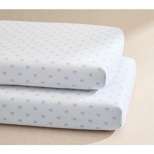 Bow Stripe Organic Cotton Crib Fitted Sheet