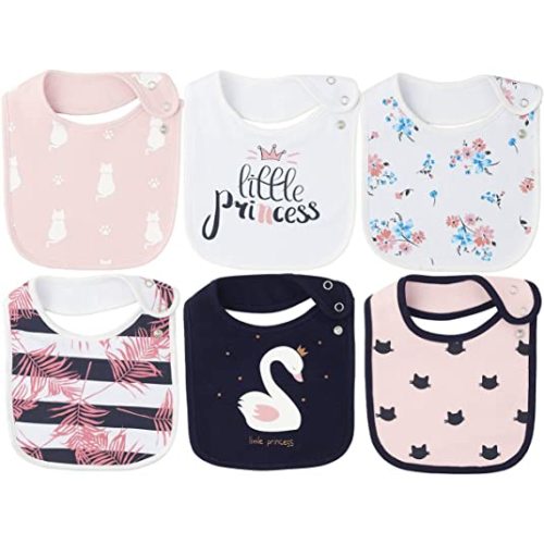 Maiwa 6 Pack Waterproof Cotton Baby Bibs for Girls Boys for Drooling Eating with Snaps
