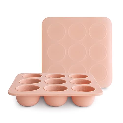 mushie Silicone Baby Food Freezer Tray with Lid | 9 Cups x 1.5oz | BPA Free Storage Container (Blush)