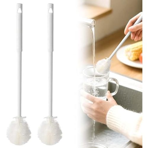 360° Flexible Silicone Bottle Brush with Long Handle, 2025 New Bottle Cleaning Brush, Deep Cleaning Brush for Narrow Neck Bottles, Water Bottles, Baby Bottles, Flasks Soft Bottle Brush (2PC)
