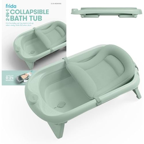 Frida 2-in-1 Collapsible Baby Bath Tub, Removable Support Sling, 0-24 Months