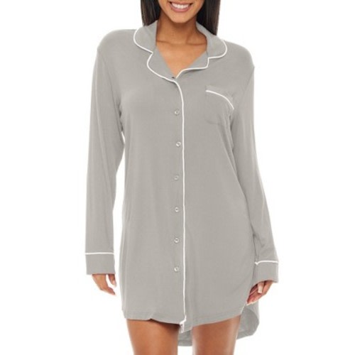 ADR Womens Soft Knit Button Down Sleep Shirt, Lightweight Long Pajama Top Nightshirt Loungewear, Color: Steel gray, Size: x small