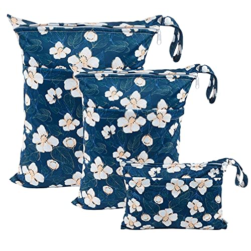 babygoal Wet Dry Bags for Baby Cloth Diapers, Washable Travel Bags, Beach, Pool, Gym Bag for Swimsuits & Wet Clothes with Two Zippered Pockets 3 Pack(S,M,L), 3SML02