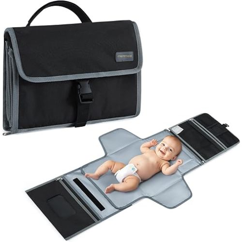 mommore Portable Changing Pad for Newborn Expandable Diaper Changing Pad with Wipes Pockets Water Resistance Baby Changing Pad for Travel, Shopping, Shower Gifts