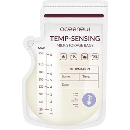 Breastmilk Storing Bags,Disposable Self Standing No-Leak Milk Storage Pouches,Temp-Sensing Discoloration Freezer Milk Storing Bags for Breastfeeding(8 Ounce 120pcs,BPA Free)