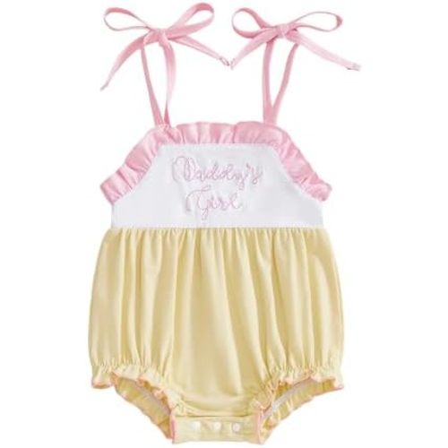 mlpeerw Newborn Baby Girl Clothes Daddys Girl Spaghetti Strap Bubble Romper Ruffle Onesie Infant Cute Summer Outfits