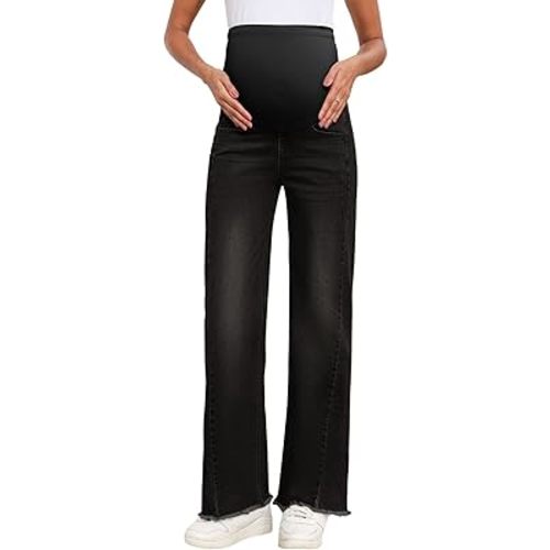 BLENCOT Maternity Jeans for Women Straight Leg Stretchy Denim Ripped Pregnancy Boyfriend Jean