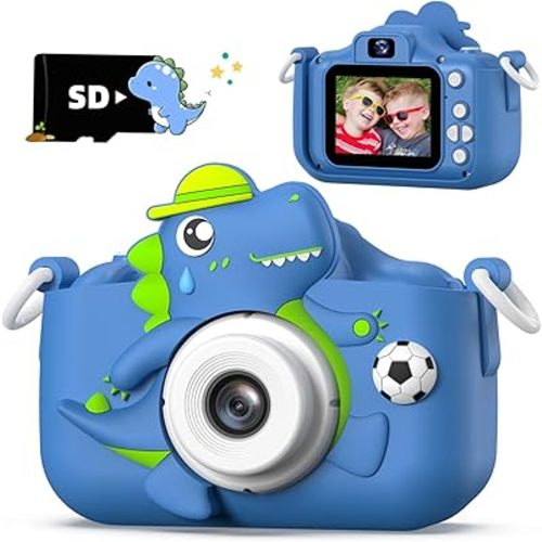 Dinosaur Kids Camera for Boys Girls, Toddler Digital Selfie Camera with Cute Protective Cover and SD Card, Christmas Birthday Gifts Toys for 3 4 5 6 7 8 9 10 11 12 Years Old Little Girls and Boys