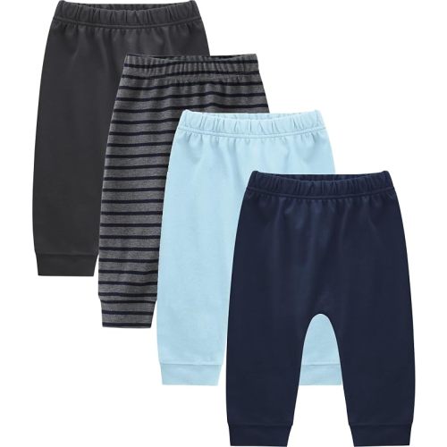Baby Boys Cotton Pants, 4-Pack Sweatpants, 0-18 Months