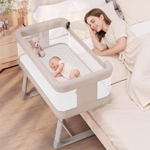 Electric Baby Bassinet Bedside Sleeper, 3-in-1 Co-Sleeper with ∞-Track Auto-Rocking, 5 Adjustable Heights, Remote & Touch Control, 3 Timers, 5 Lullabies,3 White Noises, for Newborn 0-6 Months