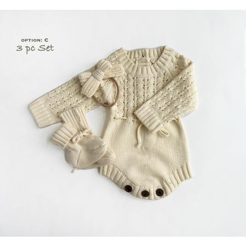 Baby Girl knit lace romper Set Options | Zoya CREAM