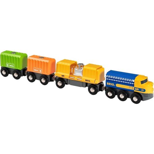 BRIO 33982 Three-Wagon Cargo Train - Kid-Friendly Wooden Toy Train | Engaging Play Experience | Compatible with All Railway Tracks | Ideal for Kids Age 3 & Up | FSC-Certified Materials