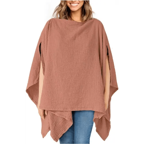 Konssy Muslin Nursing Cover for Breastfeeding, 360° Full Privacy Breathable 100% Cotton Breastfeeding Cover, Multi-use Carseat Canopy(Chestnut)