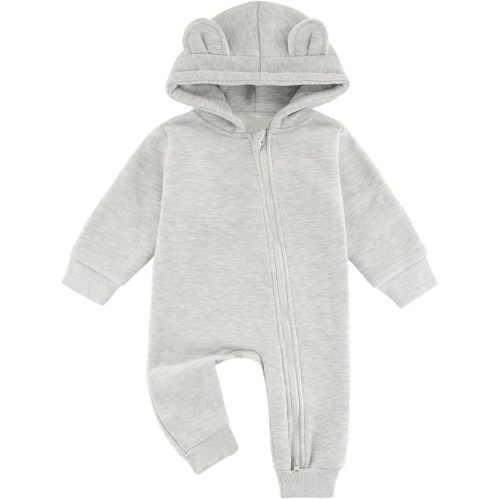 GLEAMING GRAIN Baby Jumpsuit Hoodie Romper Zipper Long Sleeve One Piece Outfits Warm Clothes for Boy Girl 0-24 Months