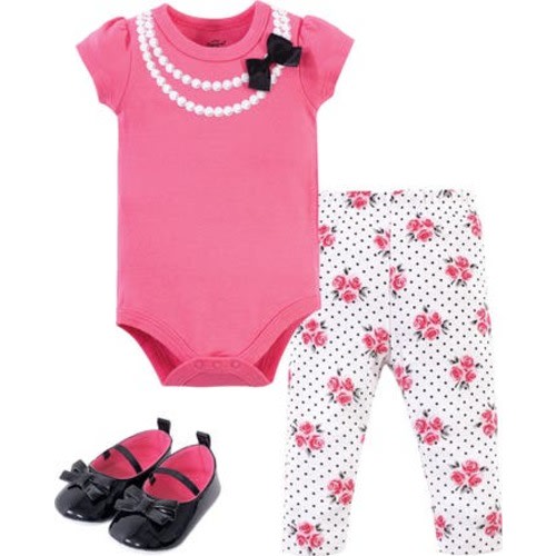 Little One's Cotton Outfit Set Bodysuit, Pants, and Matching Shoes, 0-3M