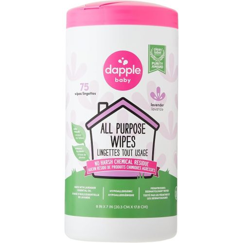 Dapple Baby - All Purpose Cleaning Wipes, Baby Safe, Natural Toy and High Chair Wipes, Plant Based, Sweet Lavender Scented - 75 Count