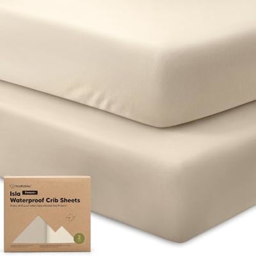 2-Pack Waterproof Baby Crib Sheets for Boys, Girls, 52x28 (Ecru)