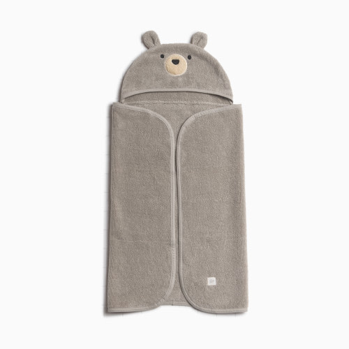 Tiny Kind Cozy Critter Organic Towel - Taupe Bear, 0-12 M