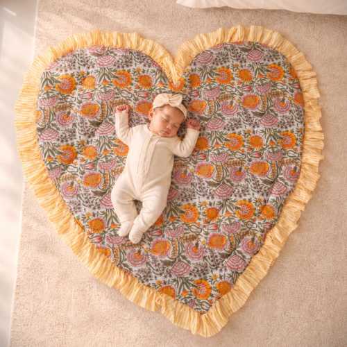 Heart Shaped Quilted Play Mat Ruffle, Play Mat For Newborns, Baby play mat, Baby Rug, Round Baby Mat, Nursery Floor mat, Infant Activity Mat