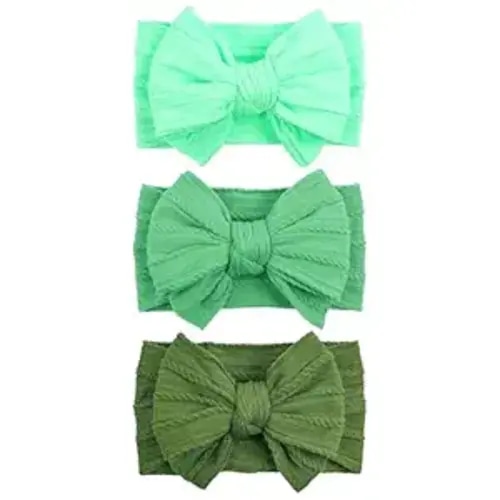 LemonSpace Handmade Baby Girls Headbands Soft Stretchy Nylon Hair Bands Hair Accessories with Bows for Newborn Baby Girls Infant Toddlers Kids(Green color mix)