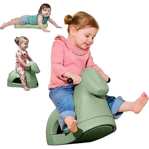 Nuby Rock 'N Ride Rocking Horse for Kids - Ride, Rock & Scoot Toy for Indoor & Outdoor Play - Balance & Coordination Development Toy - Ages 12+ Months - Green Horse
