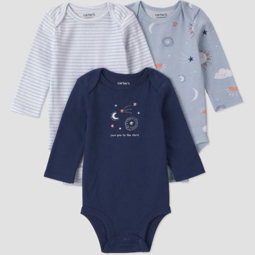 Carter's Just One You® Baby Boys' 3pk celestial Long Sleeve Bodysuits - Blue 12M