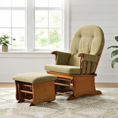 Glider Rocking Chair Nursery with Ottoman Smooth Rocking Motion, Easy to Assemble, Solid Hardwood Base Indoor Adult(Red)