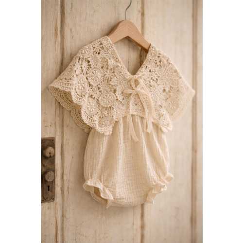 Amelia Newborn bodysuits | newborn photoprops | natural muslin and lace