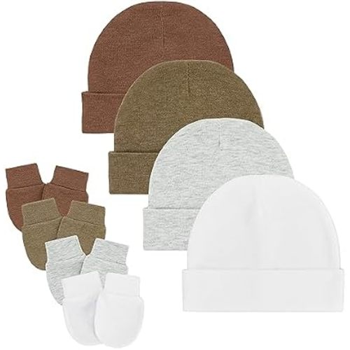 Zando Anti-Scratch Baby Hats and Mittens Set Newborn Beanie Gloves 0-6M