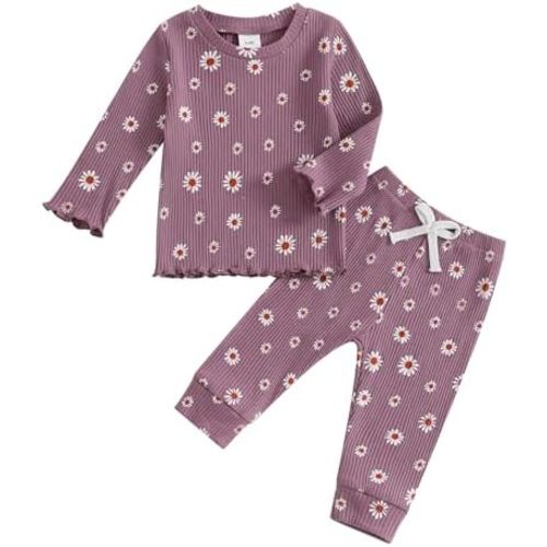 Baby Girl Fall Clothes Set Floral Print Long Sleeve Tops Pants Cute Infant Toddler Outfits 6 12 18 24 Months 2T