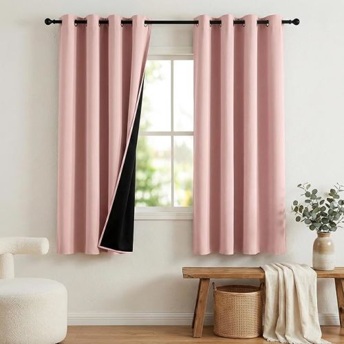 NICETOWN 100% Blackout Pink Nursery Curtains for Girls 63 inches Length
