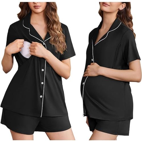 Ekouaer Maternity Sets Postpartum Nursing Pajamas for Women Summer Outfits