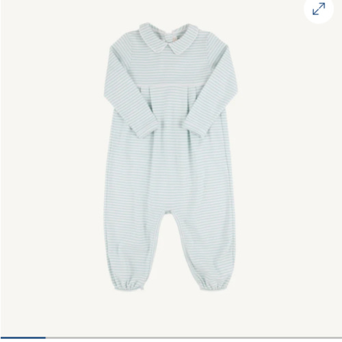 Long Sleeve Bradford Romper - Old Greenwich Green Stripe with Worth Av