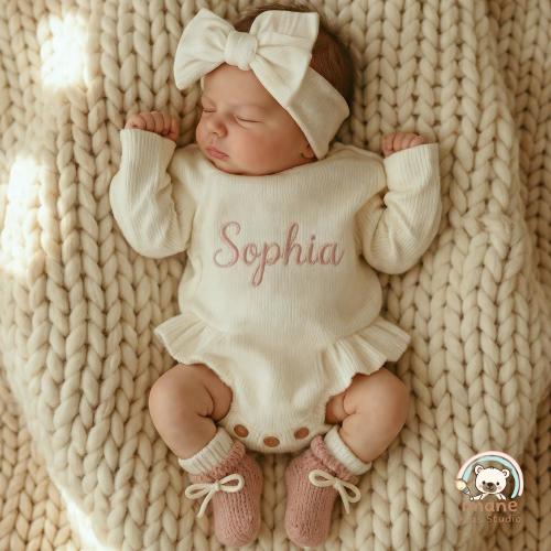 Personalized Baby Name Romper, Embroidered Knit, Custom Newborn Coming Home Outfit, Baby Shower Gift
